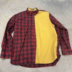 Paul Frederick Men's Dress Shirt Size XXLT‎ Classic Fit Red Plaid Yellow Cotton